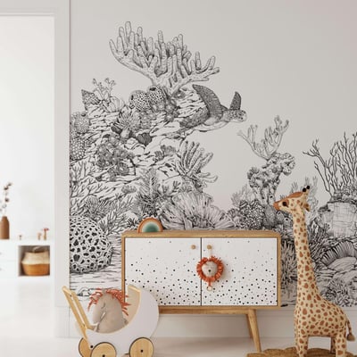 Papier peint panoramique avec coraux et tortues illustrant les fonds marins - 510x260 cm (l x h) LA TOUCHE ORIGINALE