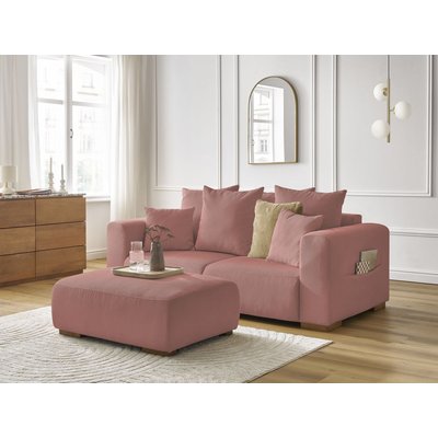 Canapé droit fixe 3 places en velours côtelé avec pouf, SIDONIE BOBOCHIC