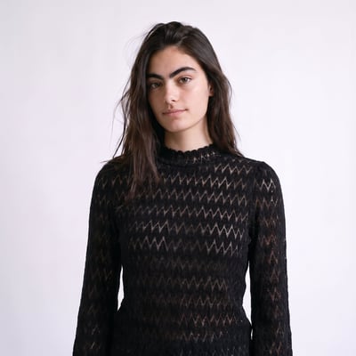 Blouse femme maille ajourée col montant manches bouffantes SALISSE ARTLOVE