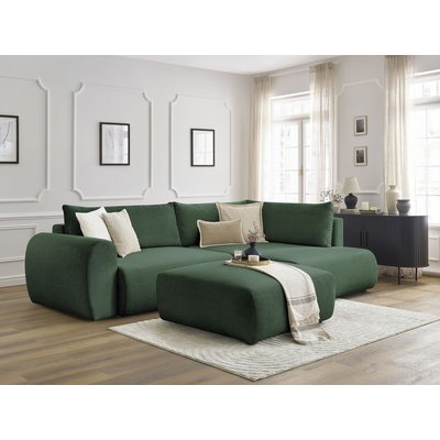 Canapé d'angle convertible 4 places en tissu lisse avec pouf, LUCIEN BOBOCHIC