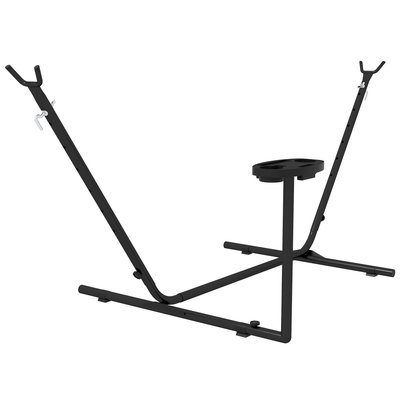 Support pied de hamac avec porte-gobelet structure métal époxy noir OUTSUNNY