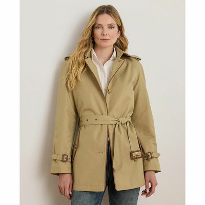 Trench court ceinturé, finitions cuir LAUREN RALPH LAUREN