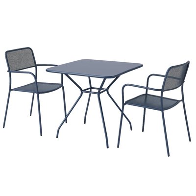Table de jardin et 2 chaises avec accoudoirs en métal, GUETHARY OVIALA
