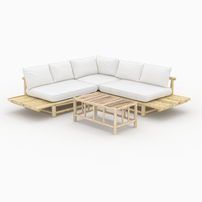 Salon de jardin 4 personnes en bois de teck avec canapé, table basse - ILY RENDEZ-VOUS DÉCO
