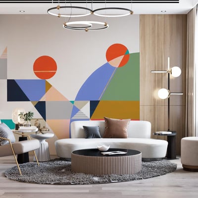 Papier peint panoramique et contemporain avec ligne géométriques abstraites - 255x260 cm (l x h) LA TOUCHE ORIGINALE