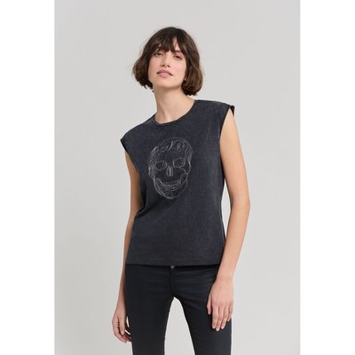 Tee-shirt tête de mort brodée fils et strass IKKS