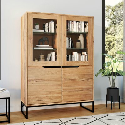Buffet haut en chêne massif huilé éclairage led PALERME PIER IMPORT