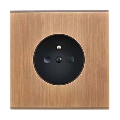 Prise De Courant Simple 2 Pôles + Terre Confidence Laiton Vieux Bronze MODELEC