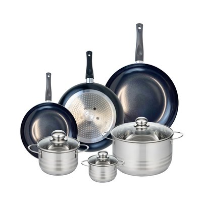 Set de 3 poêles 24, 28 et 32 cm et 3 faitouts Prima Brillant ELO