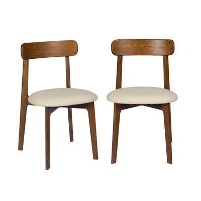 Chaise vintage bois d'hévéa et simili cuir (lot de 2) VICTOIRE SWEEEK