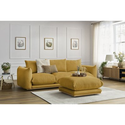 Canapé droit fixe 4 places en tissu avec pouf, ERNEST BOBOCHIC