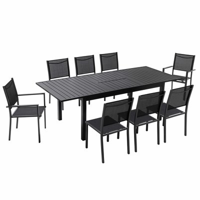 Table de jardin rectangulaire extensible en aluminium avec 8 chaises, BUTTERFLY OVIALA