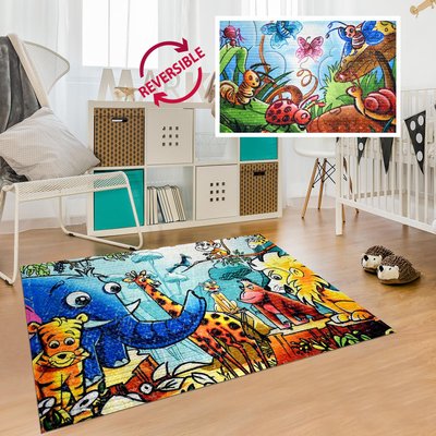 Tapis enfant, kilim reversible fait à la main FORET UN AMOUR DE TAPIS