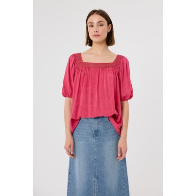 Blouse rouge cerise à détails brodés et manches bouffantes pour un look romantique ZARA ARTLOVE