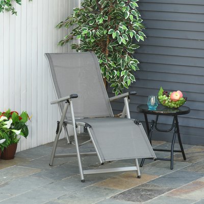 Chaise longue pliable dossier repose-pied réglable métal époxy textilène OUTSUNNY