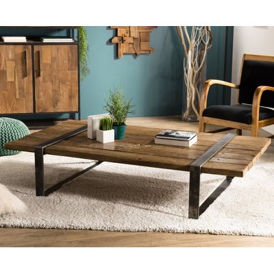 Table basse industrielle bois massif teck recyclé et pieds métal 164x90cm MATT PIER IMPORT