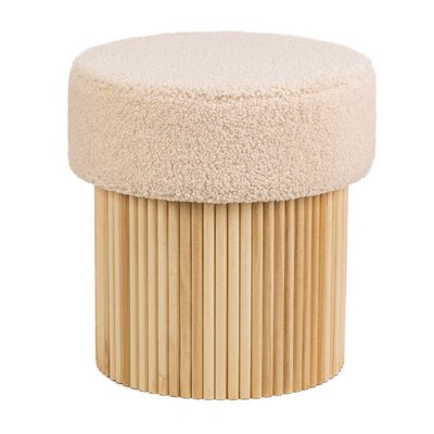 Pouf bouclette, base en bois, OTSU NORDLYS