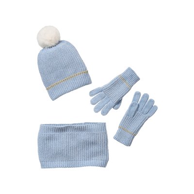 Ensemble bonnet + snood + gants maille chenille VERTBAUDET