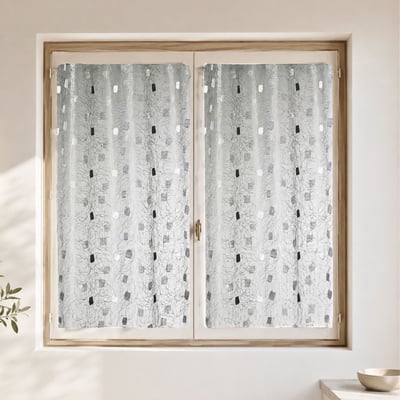 Paire de petits rideaux  droit Jacquard brodés 'Carrés' HOME MAISON