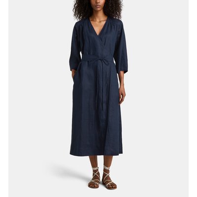 Robe portefeuille courte en velours bleu à manches longues