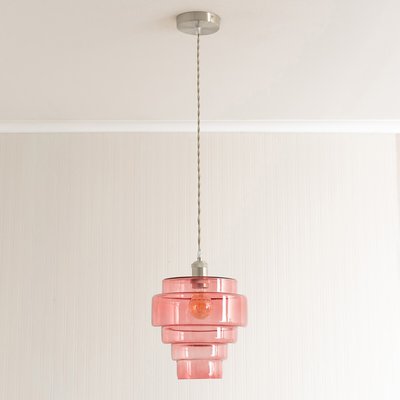 Brushed Chrome Single Ceiling Pendant Light with Glass 5-Tier Shade SO'HOME