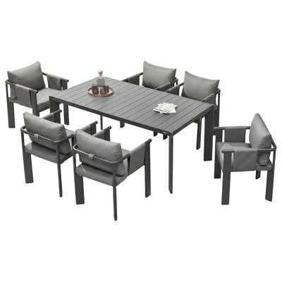 Table de jardin en aluminium + 6 fauteuils anthracite LIGO PIER IMPORT