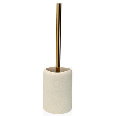 Brosse WC en résine beige et métal doré 9.5x9.5x37cm VERSA