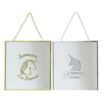 Miroir carré avec chainette licorne (Lot de 2) CMP