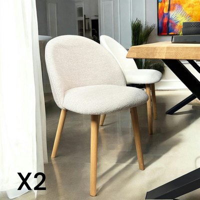 Chaise scandinave en bois et bouclette taupe (lot de 2) ETNA PIER IMPORT