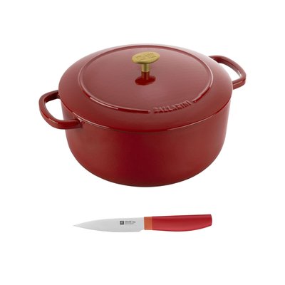 Cocotte 28 cm, Fonte + Couteau d'office Now S 10 cm, Rouge BALLARINI