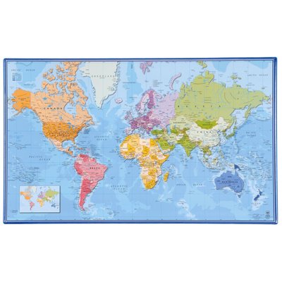 Sous main bureau carte du Monde en Anglais - Protection bureau Mappemonde VIQUEL