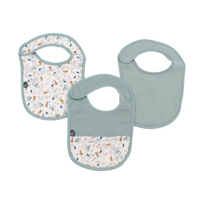 Lot de 3 bavoirs bébé en mousseline motif végétal DOMIVA