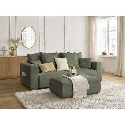 Canapé droit convertible 4 places en velours côtelé avec pouf, SIDONIE BOBOCHIC