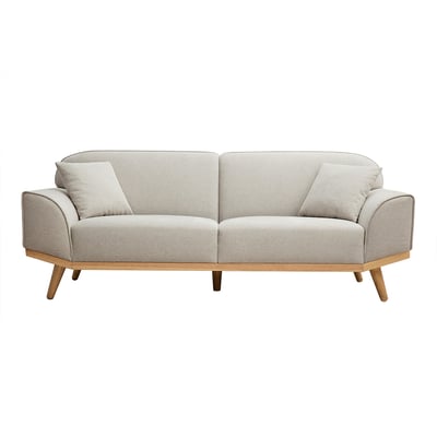 Canapé scandinave 3 places en tissu effet velours texturé beige et bois clair FREEMA MILIBOO