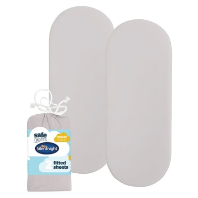 Pack 2 Safe Nights Moses Basket Fitted Sheets SILENTNIGHT