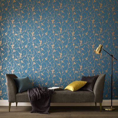 Papier peint Branches fleuries lumineuses Meiying Teal GRAHAM ET BROWN