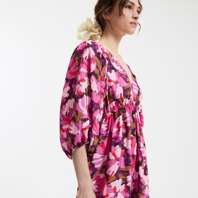 Maxi vestido con escote en pico, mangas globo, estampado de flores LA REDOUTE COLLECTIONS