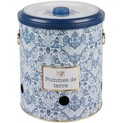 Boîte à pommes de terre en métal bleu, blanc et doré WADIGA