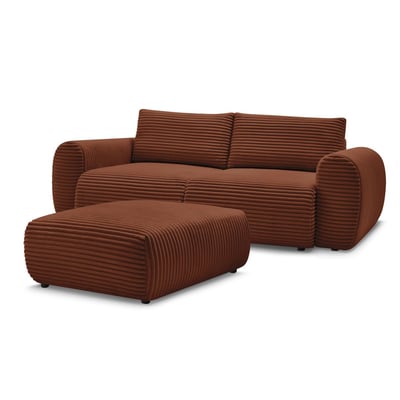 Canapé droit convertible 4 places en gros côtelé doux avec pouf, LUCIEN BOBOCHIC