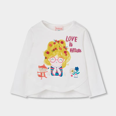T-shirt fille en maille imprimé et renard BOBOLI