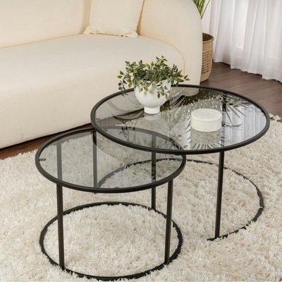 Table gigogne verre fumé - cadre noir (lot de 2) ⌀80 cm TULUM PIER IMPORT