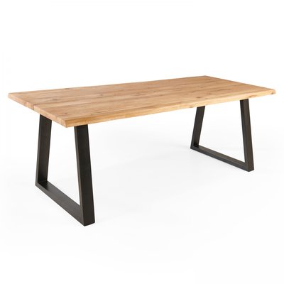 Table en bois avec bords irréguliers et piètement en forme de trapèze, INGA OVIALA
