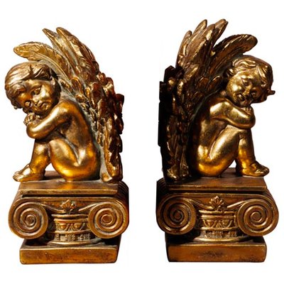Serre-livres anges en résine dorée 23x11.5x21cm WADIGA
