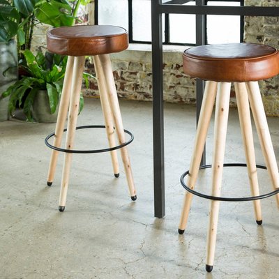 Tabouret de bar en cuir marron  JOCELIN MADE IN MEUBLES 