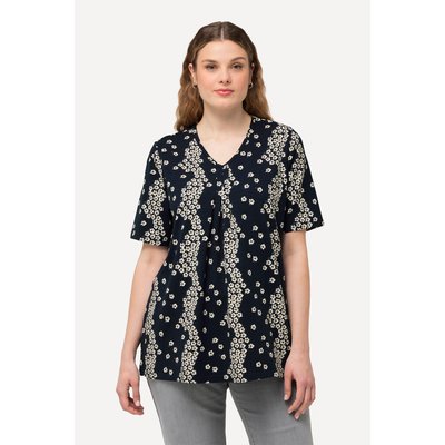T-shirt à fleurs et plis fantaisie. Col en ULLA POPKEN