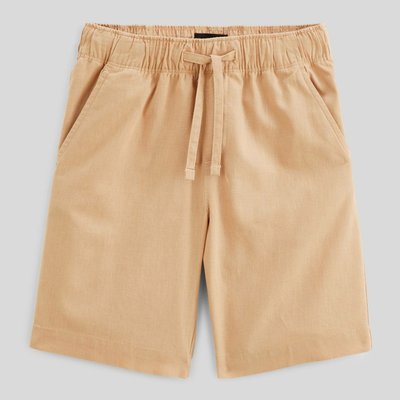 Short élastiqué uni en coton et lin MONOPRIX