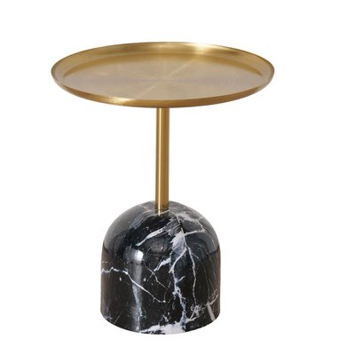 Table d'appoint ronde en métal doré et effet marbre noir 50x50x59cm WADIGA