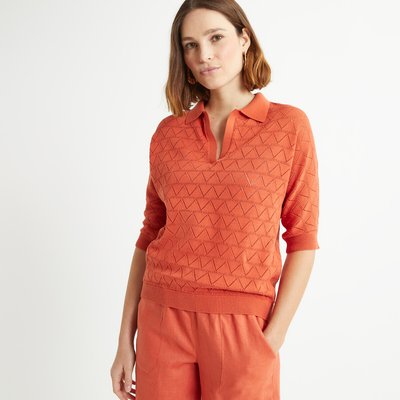 Cotton Polo Jumper in Pointelle Knit ANNE WEYBURN