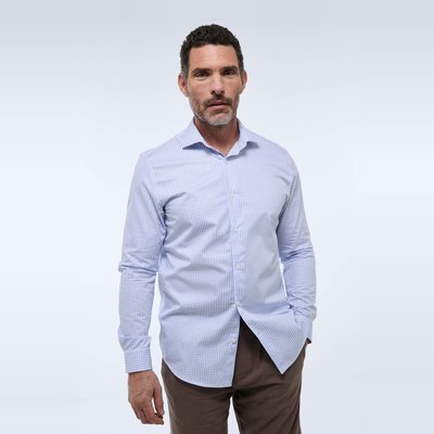 Chemise ville col italien à carreaux MONOPRIX