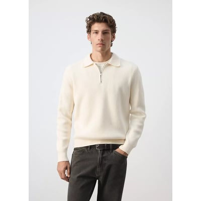 Pull polo côtelé en mélange de laine et de coton MANGO MAN